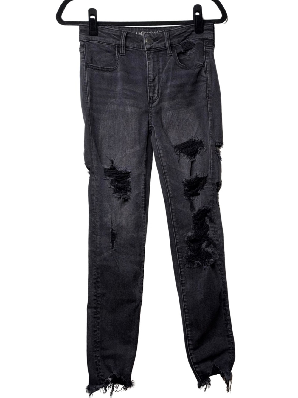American Eagle Outfitters Black Super Stretch X Distressed Skinny Jeans Size 4